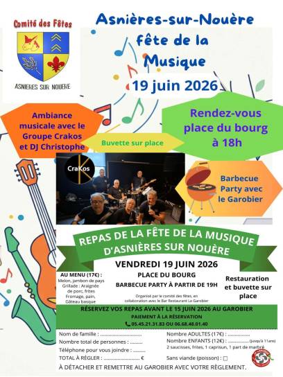 Affiche Fête de la musique à Asnières-sur-Nouère, Charente, Nouvelle-Aquitaine, France.