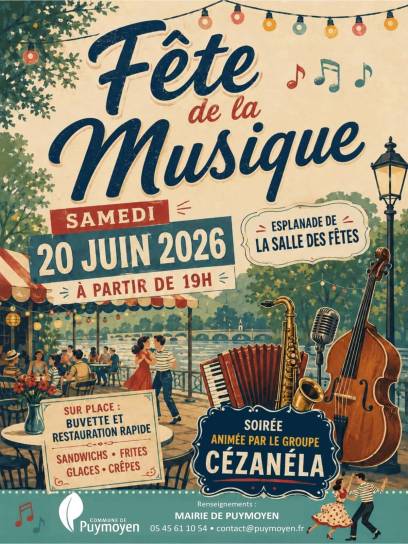 Affiche Fête de la musique à Puymoyen, Charente, Nouvelle-Aquitaine, France.