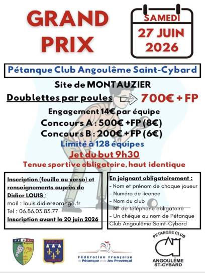 Affiche Grand prix masculin doublettes par poule - Angoulême, Charente, Nouvelle-Aquitaine, France.