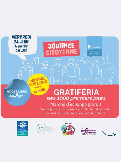 Affiche Gratiferia des 1000 premiers jours - Angoulême, Charente, Nouvelle-Aquitaine, France.