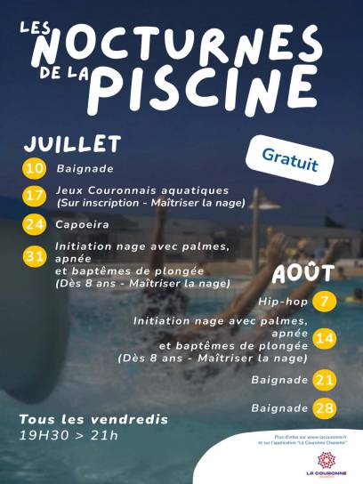 Affiche Les nocturnes de la piscine municipale de La Couronne, Charente, Nouvelle-Aquitaine, France.