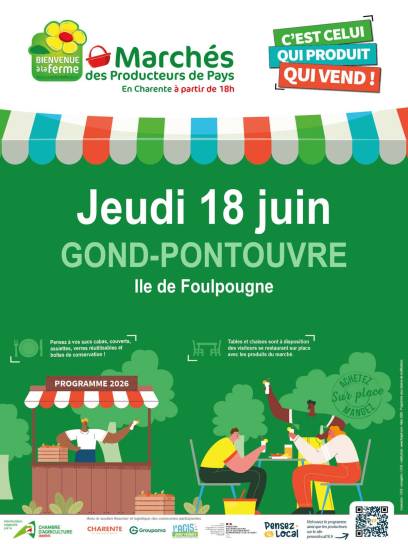 Affiche Marché des producteurs de pays à Gond-Pontouvre, Charente, Nouvelle-Aquitaine, France.