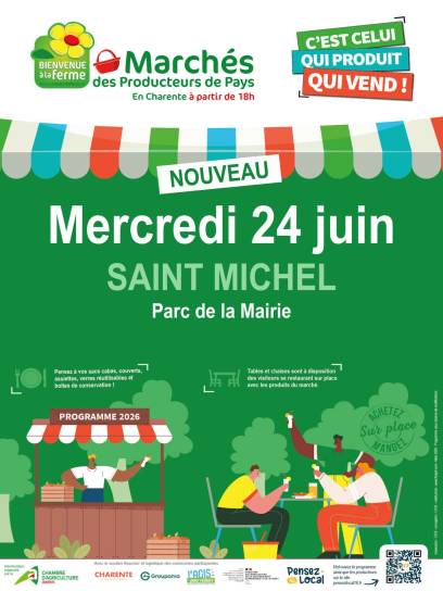 Affiche Marché des producteurs de pays à Saint-Michel, Charente, Nouvelle-Aquitaine, France.