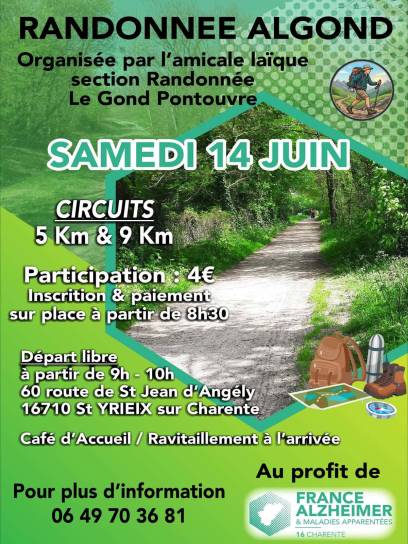 Affiche Randonnée ALGOND - Saint-Yrieix-sur-Charente, Charente, Nouvelle-Aquitaine, France.