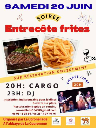 Affiche Soirée Entrecôte - Frites - La Couronne, Charente, Nouvelle-Aquitaine, France.