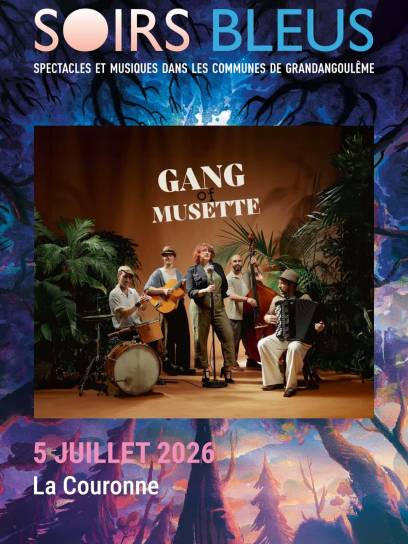 Affiche festival les Soirs Bleus - Gang of Musette - La Couronne, Charente, Nouvelle-Aquitaine, France.