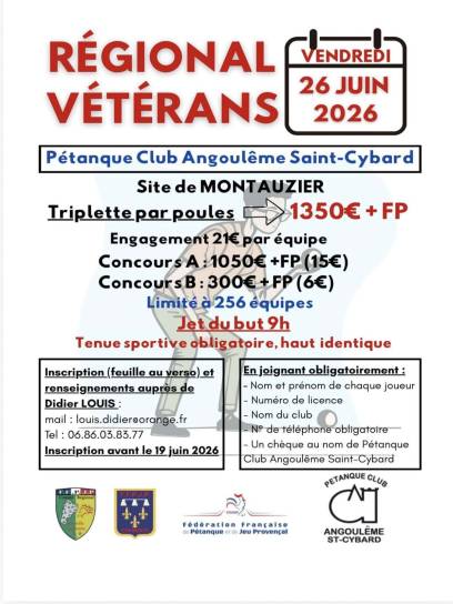 Affiche Triplette régionale vétérans - Angoulême, Charente, Nouvelle-Aquitaine, France.