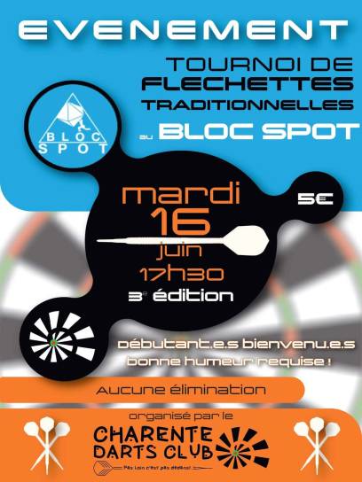 Affiche Tournoi de fléchettes traditionnelles - Gond-Pontouvre, Charente, Nouvelle-Aquitaine, France.