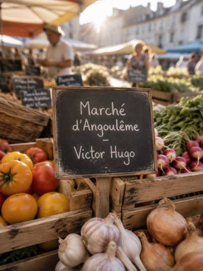 Affiche pour le marché d'Angoulême - Victor Hugo, Charente, Nouvelle-Aquitaine, France.
