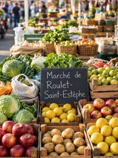 Affiche pour le marché de Roullet-Saint-Estèphe, Charente, Nouvelle-Aquitaine, France.