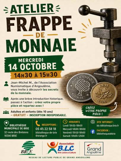 Affiche Atelier frappe de monnaie - Brie, Charente, Nouvelle-Aquitaine, France.