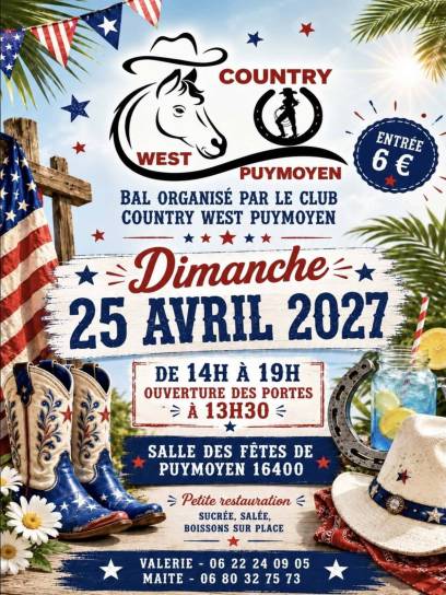 Affiche Bal Country à Puymoyen, Charente, Nouvelle-Aquitaine, France.