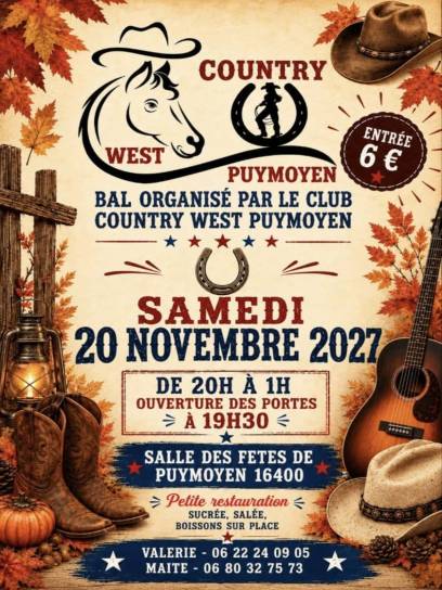 Affiche Bal Country à Puymoyen, Charente, Nouvelle-Aquitaine, France.