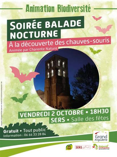 Affiche Balade nocturne - À la découverte des chauves-souris - Sers, Charente, Nouvelle-Aquitaine, France.