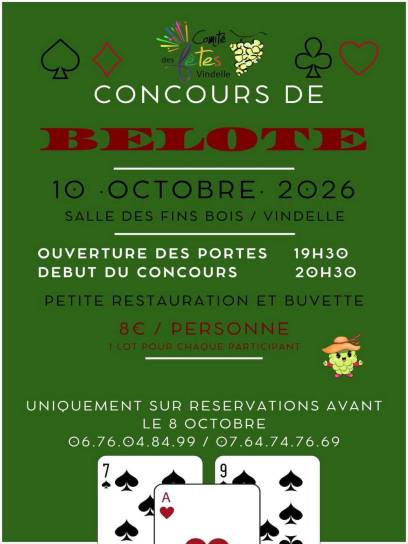 Affiche du Concours de belote à Vindelle, Charente, Nouvelle-Aquitaine, France.