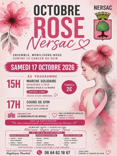 Affiche Octobre Rose à Nersac, Charente, Nouvelle-Aquitaine, France.