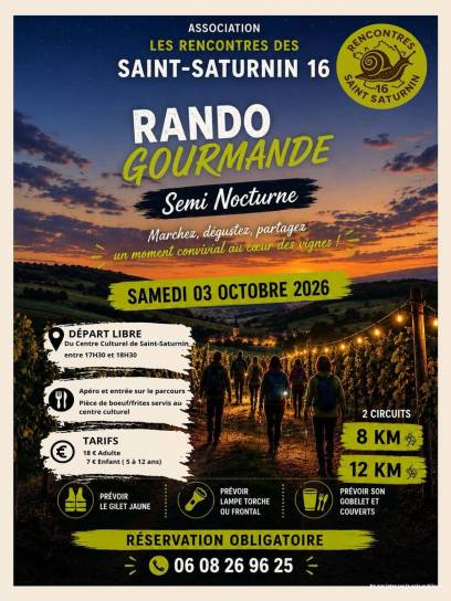 Affiche Rando gourmande semi-nocturne à Saint-Saturnin, Charente, Nouvelle-Aquitaine, France.