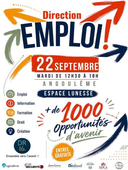 Affiche Salon Direction Emploi - Angoulême, Charente, Nouvelle-Aquitaine, France.