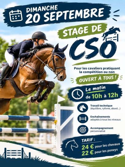 Affiche Stage de CSO au Centre équestre Équi-Libre - Torsac, Charente, Nouvelle-Aquitaine, France.