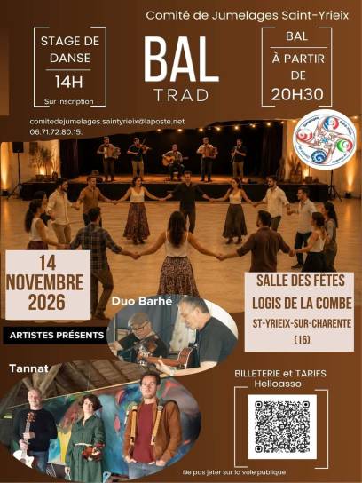 Affiche Stage de danse et bal trad - Saint-Yrieix-sur-Charente, Charente, Nouvelle-Aquitaine, France.