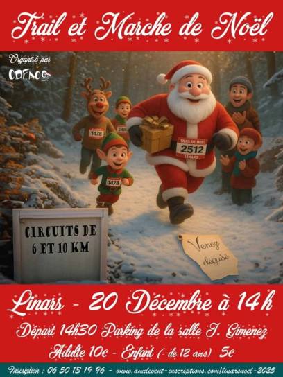 Affiche Trail et Marche de Noël à Linars, Charente, Nouvelle-Aquitaine, France.